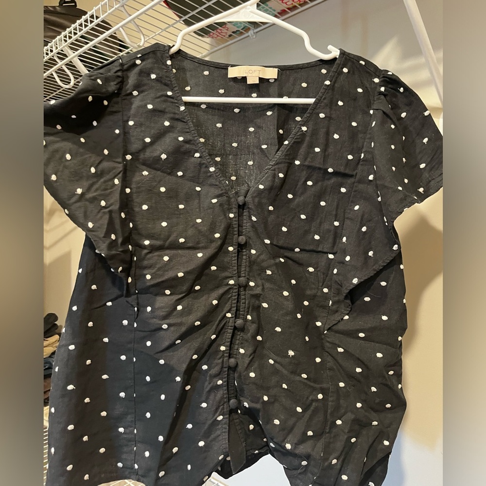 LOFT polka dot ruffle blouse